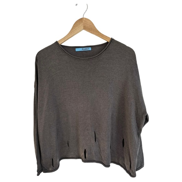 Planet Gray Sweater Holey Moley Pima Cotton Tencel Long Sleeve Intentional Holes - Picture 6 of 13